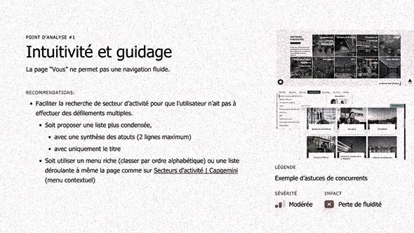 Capture écran d'une page de rapport : on distingue un espace dédié aux recommandations, un encart pour les images annotées et en pied de page, l'impact du problème